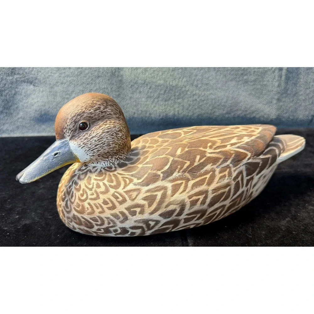 Signed 2003 Hand Painted Wooden Duck Decoy Decorative Folk Art Brown